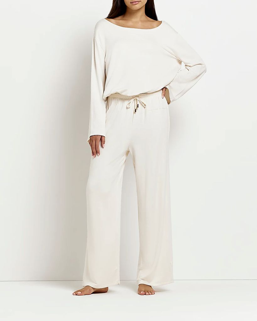 River Island Womens Cream embroidered straight leg trousers