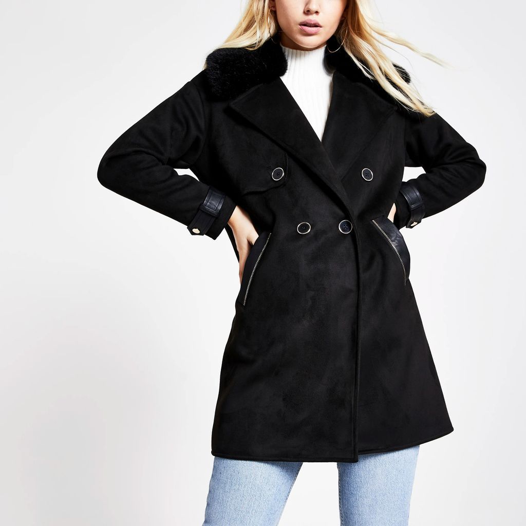 Womens Black faux suede longline duster jacket
