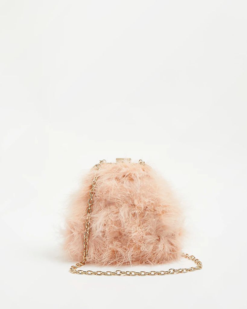 Womens Pink feather shoulder bag