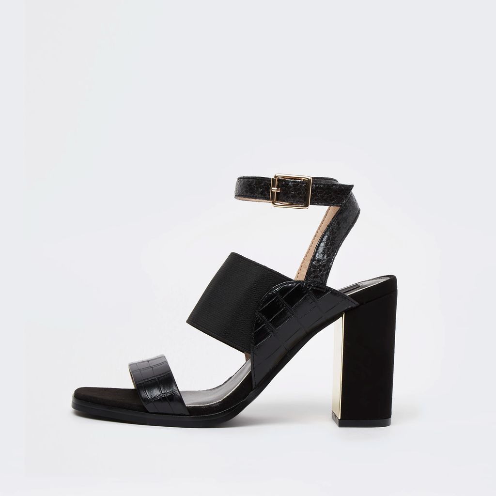 Womens Black elastic strap block heels