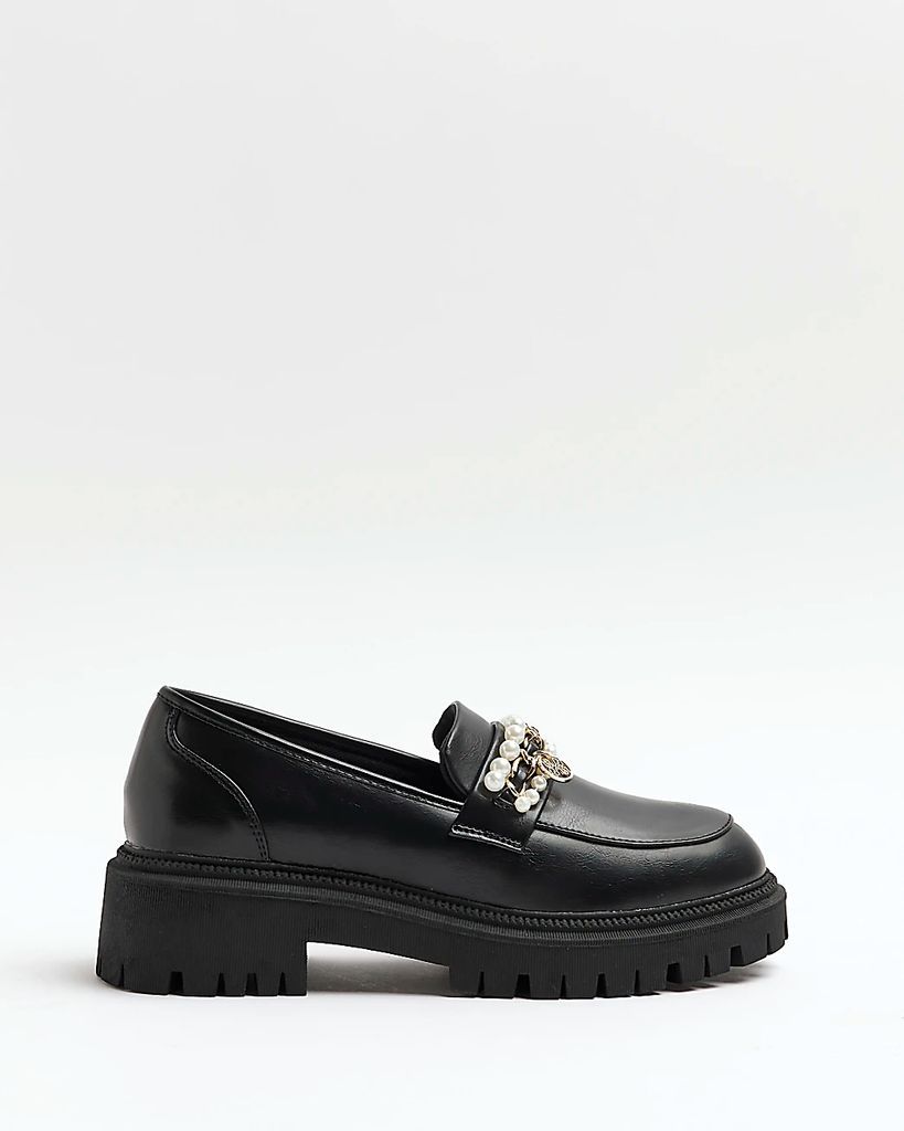 Womens Black Embellished Chunky Loafers