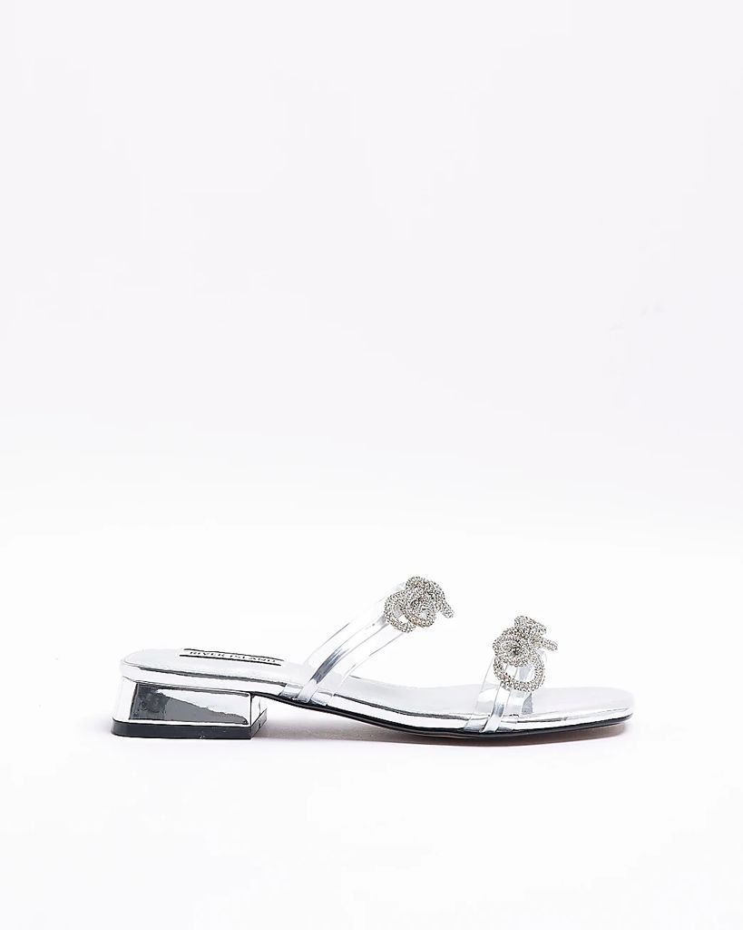 Womens Silver Embellished Bow Sandals