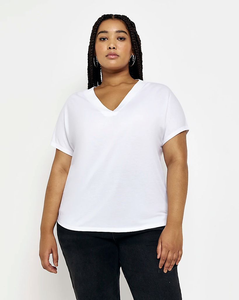 Womens Plus White V-Neck T-Shirt