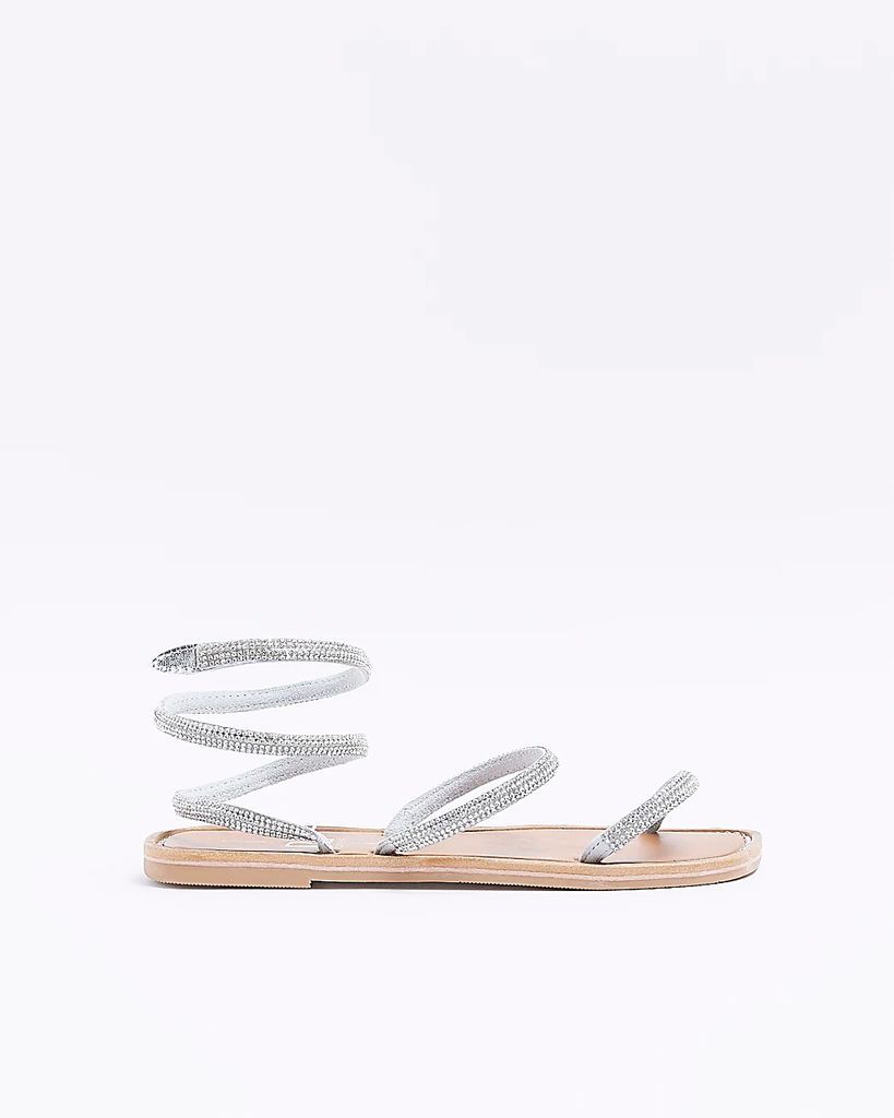 Womens Silver Embellished Sandals