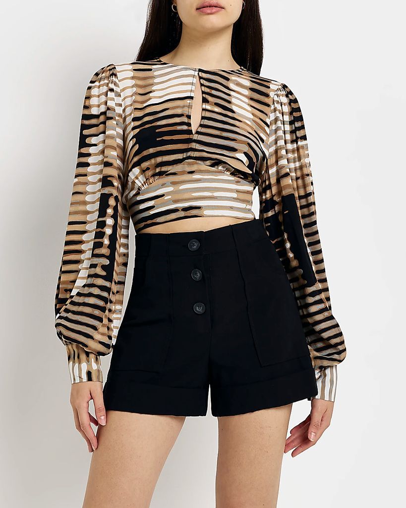 River Island Womens Brown Stripe Tie Back Cropped Top