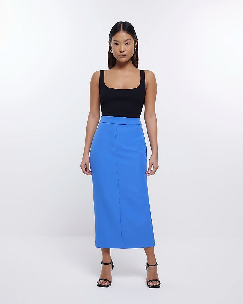 Womens Petite Blue Tailored Maxi Skirt