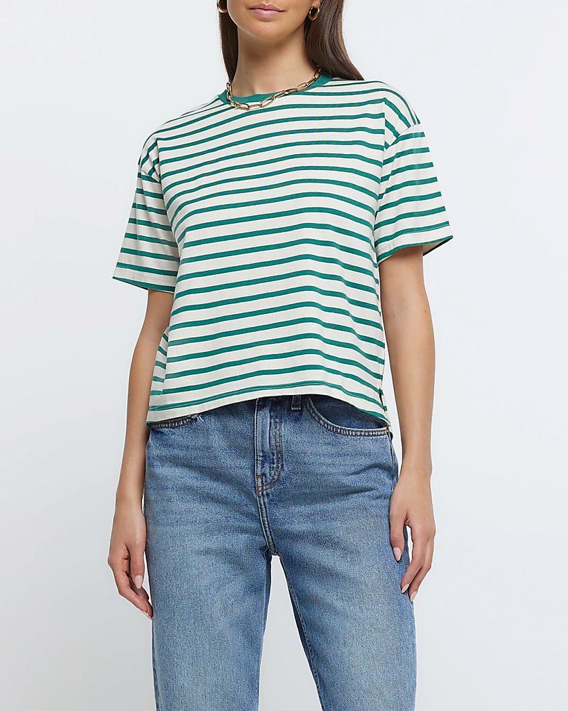 Womens Green Stripe Print T-Shirt