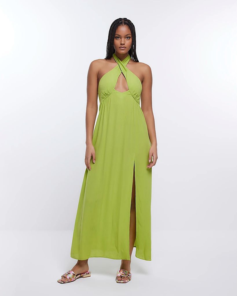 Womens Green Halterneck Maxi Dress