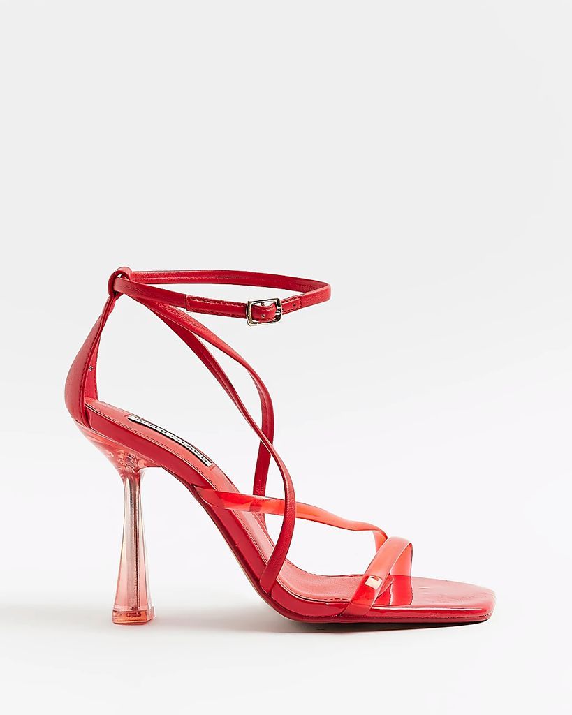 Womens Red Strappy Heeled Sandal