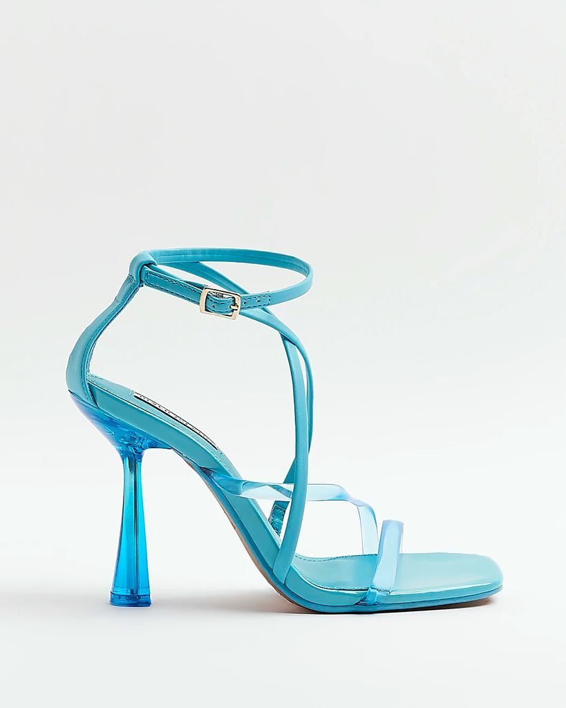 Womens Blue Strappy Heeled Sandals
