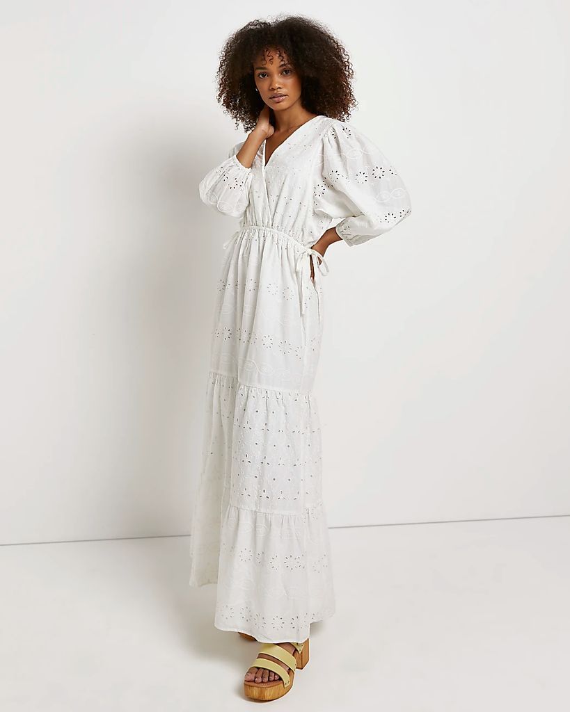 Womens White broderie smock maxi dress