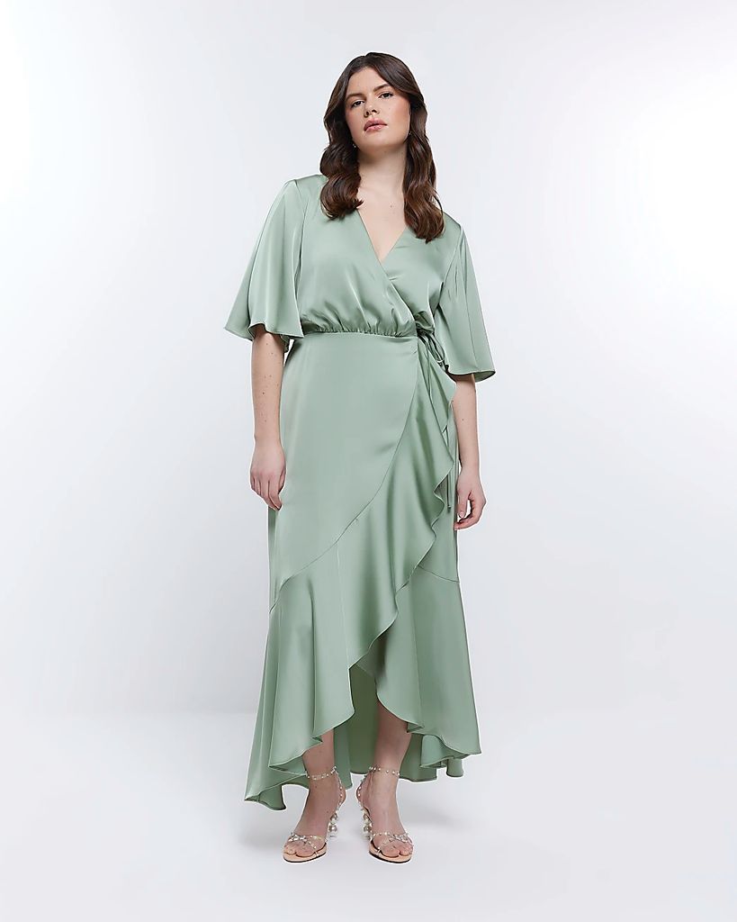 Womens Green Bridesmaid Waterfall Wrap Maxi Dress