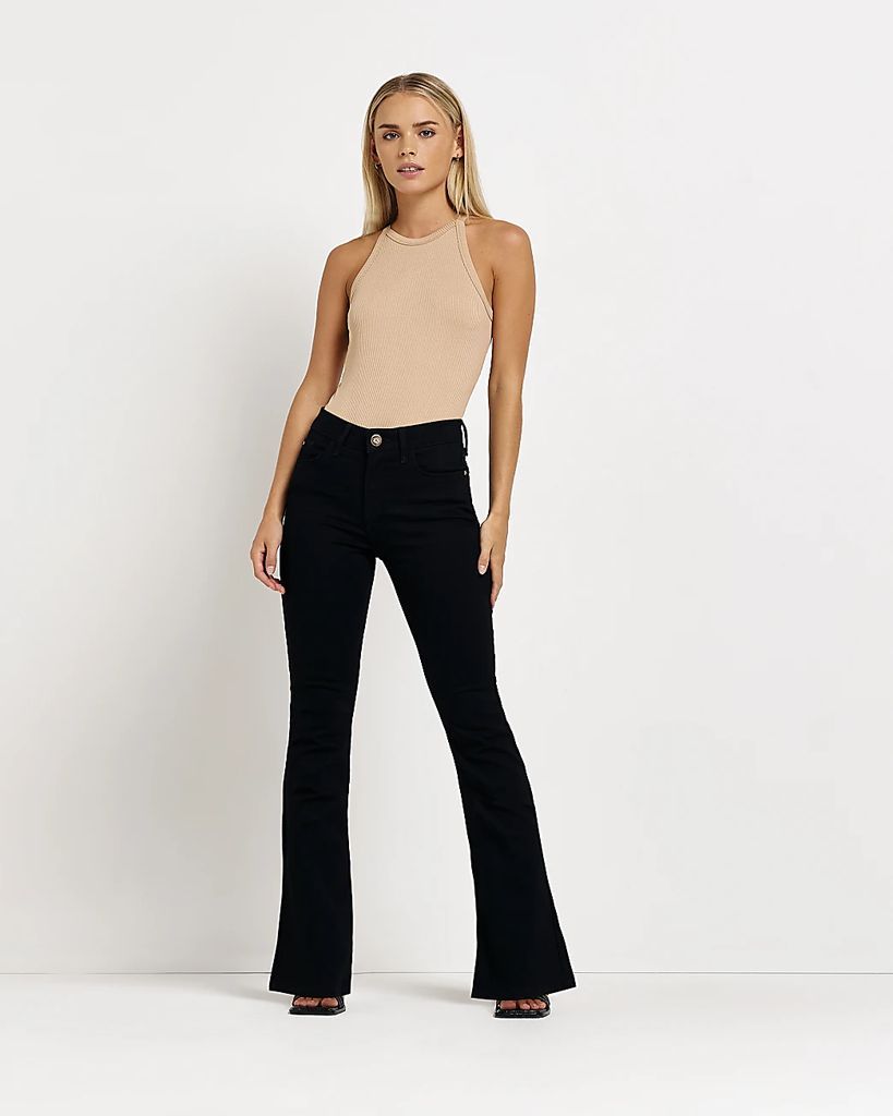 River Island Womens Petite Black Mid Rise Flare Jeans