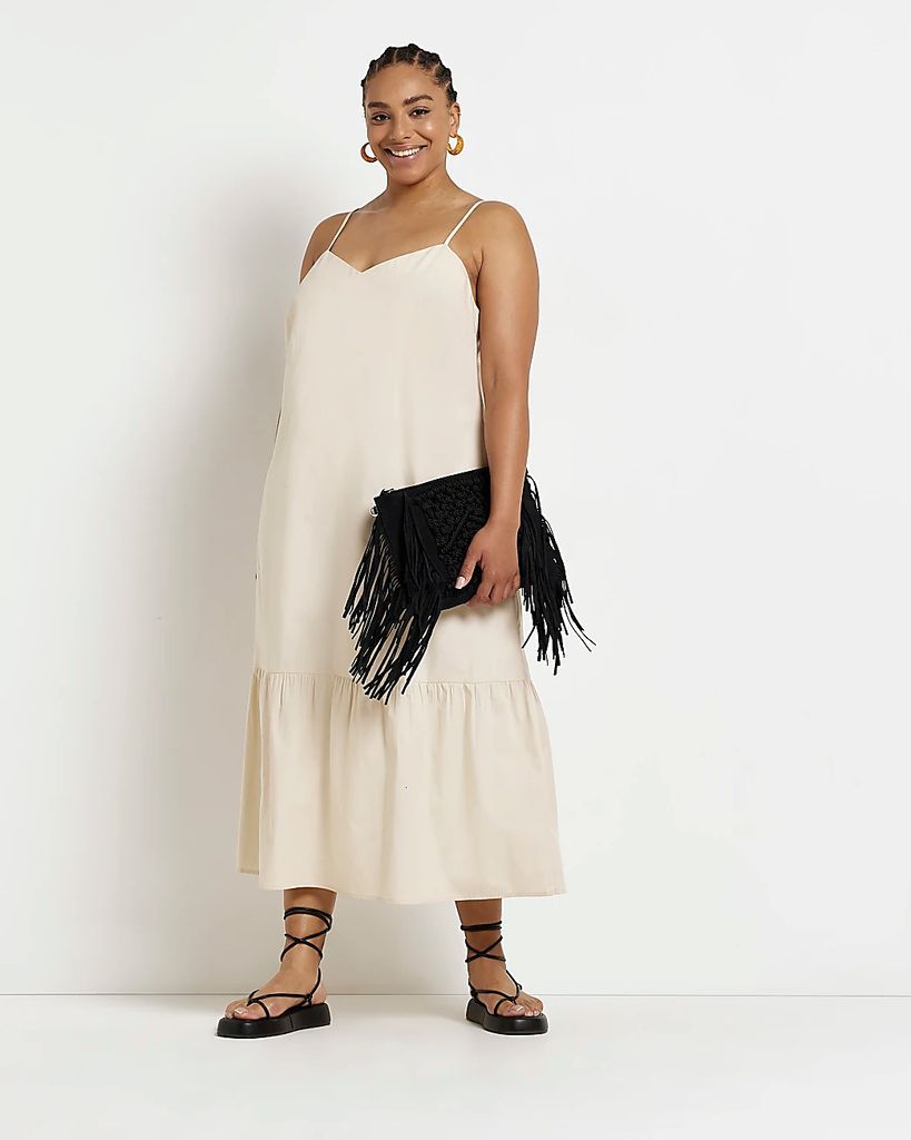 River Island Womens Plus Beige V-Neck Midi Dress