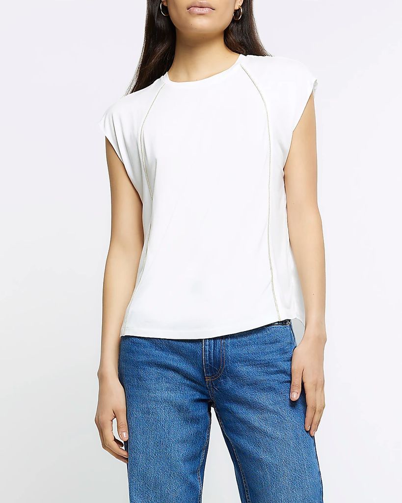 Womens White Piped T-Shirt