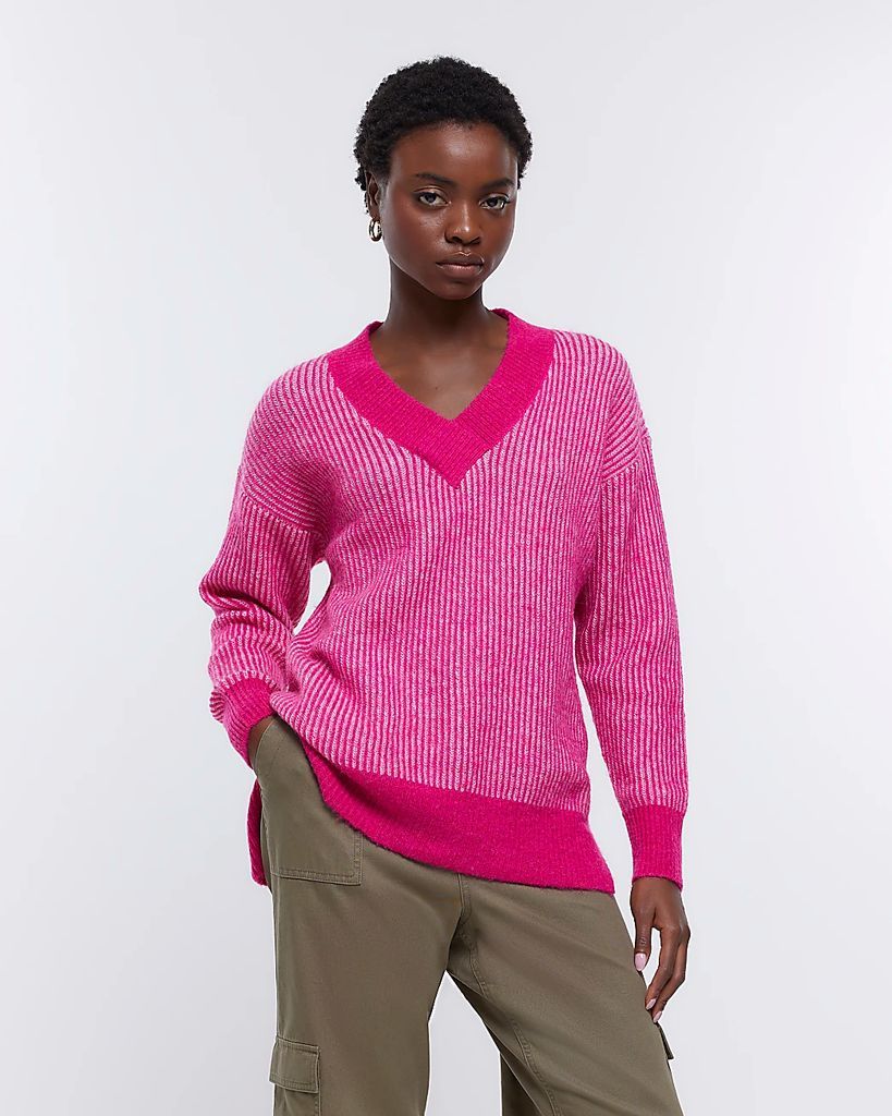 Womens Pink Knit Long Sleeve Jumper