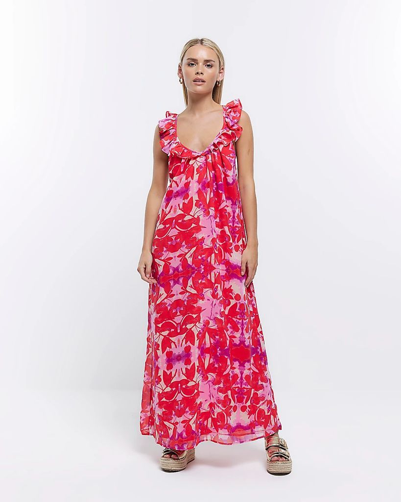 River Island Womens Petite Red Floral Slip Maxi Dress