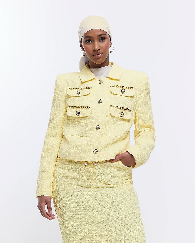 Womens Yellow Boucle Jacket