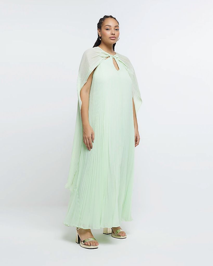 Womens Plus Green Chiffon Cape Detail Maxi Dress