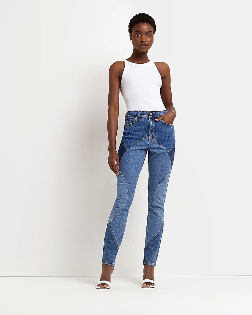 Womens Blue Denim Mid Rise Slim Jeans