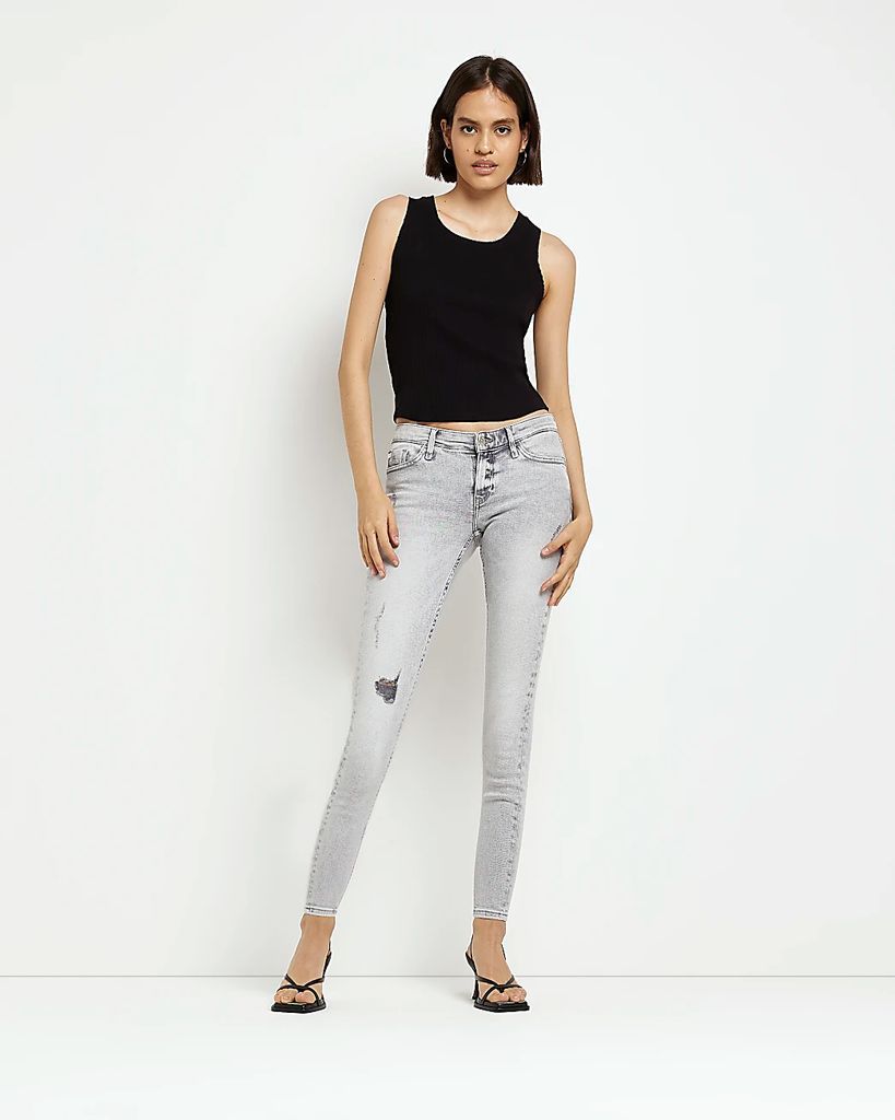 Womens Petite Grey Low Rise Skinny Jeans