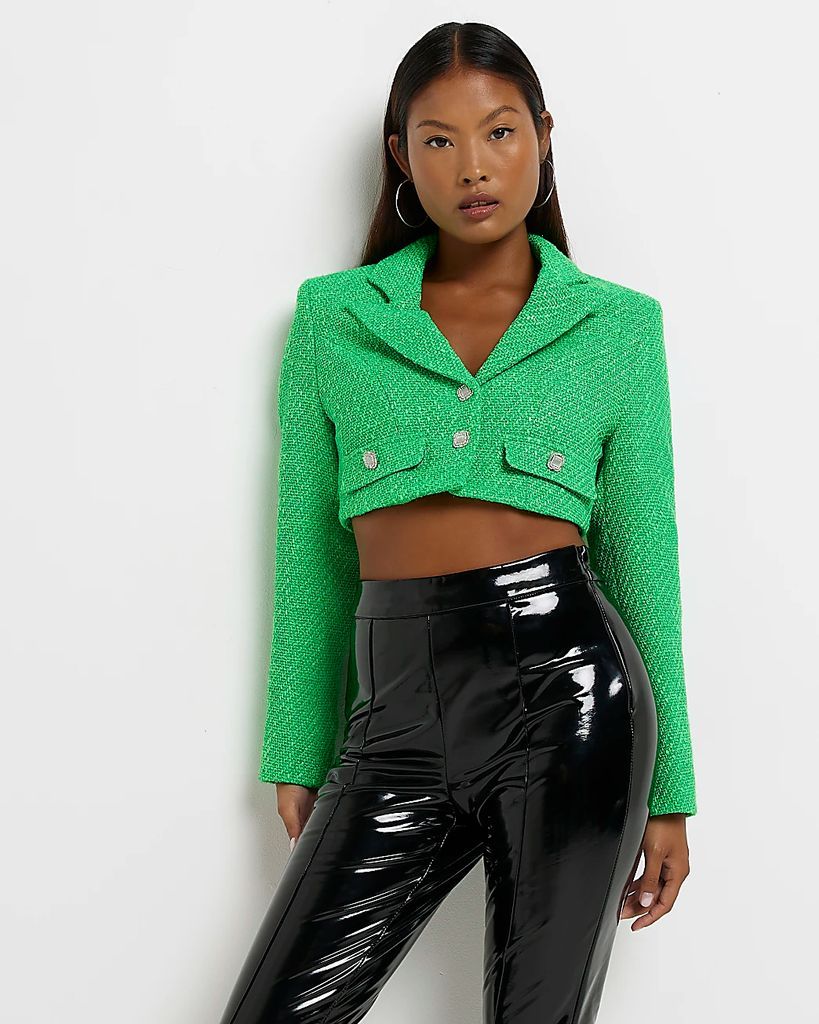 Womens Petite Green Boucle Crop Blazer