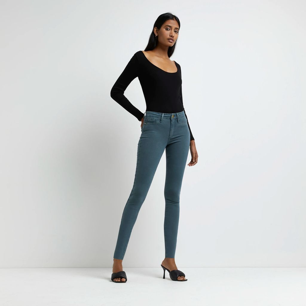 Womens Green Molly Mid Rise Skinny Jeans