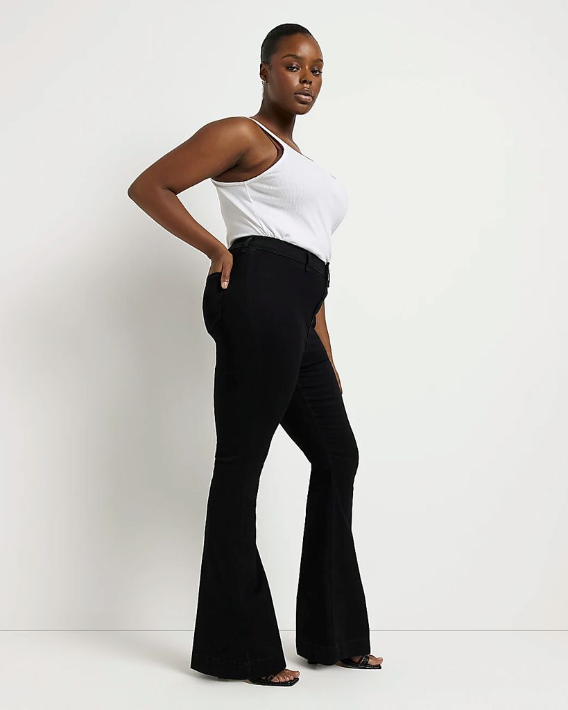 River Island Womens Plus Black Denim Flare Jeans
