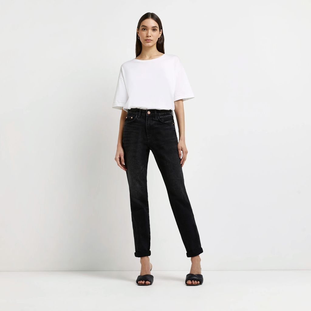Womens Black Mid Rise Mom Jeans