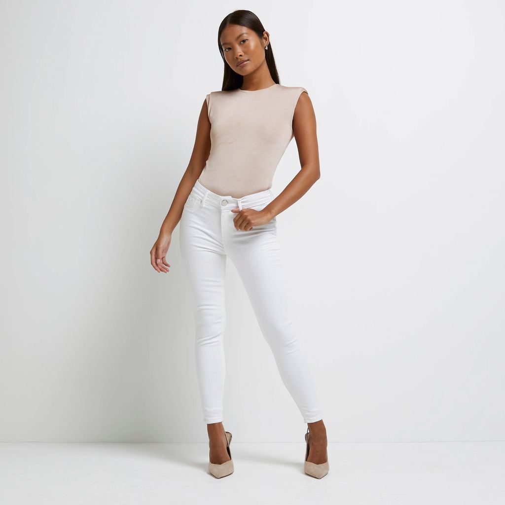 River Island Womens Petite White Mid Rise Bum Sculpt Skinny Jeans