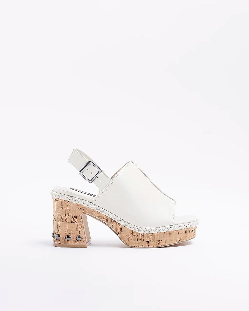 Womens White Platform Heeled Sandals