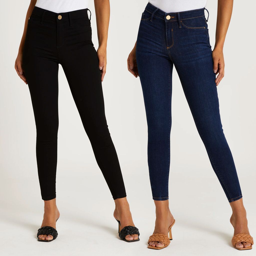 River Island Womens Black Molly Mid Rise Skinny Jeans Multipack