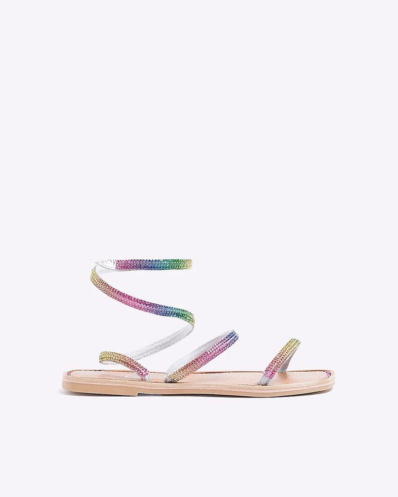 Womens Pink Wrap Around Flat Sandals