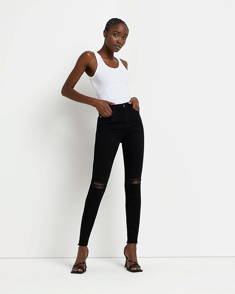 River Island Womens Black Ripped High Waisted Skinny Jeans