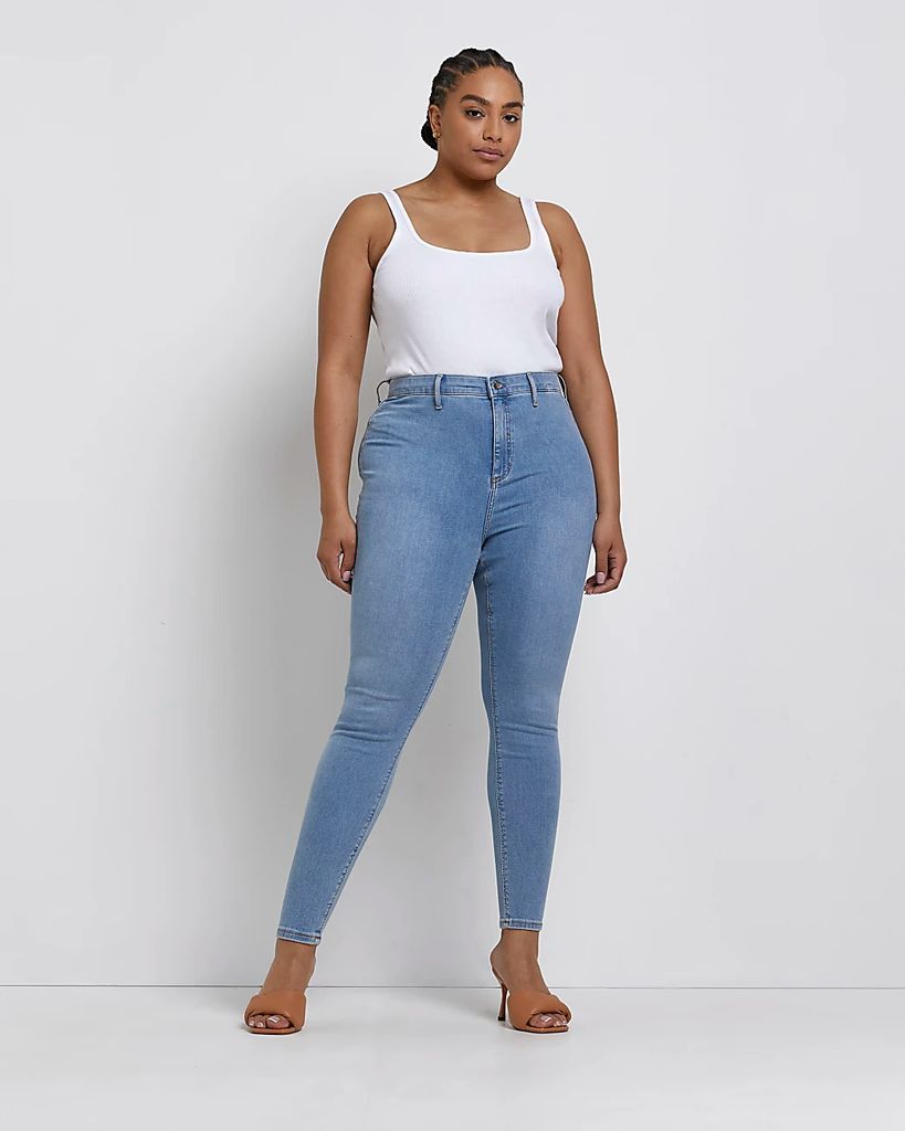 Womens Plus Blue High Waisted Jeggings