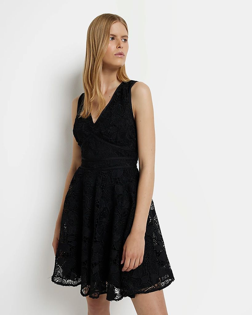 Womens Black Lace Mini Dress