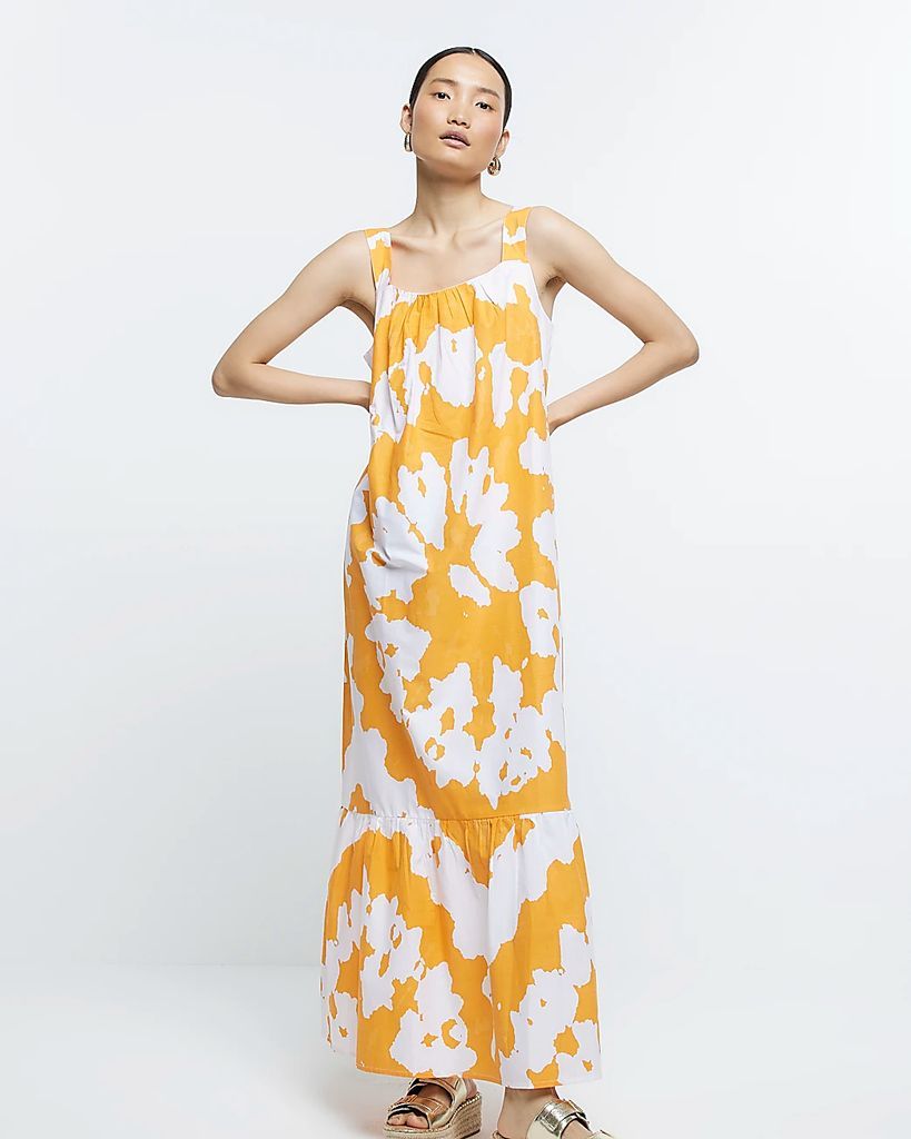Womens Orange Tie Dye Slip Maxi Dress