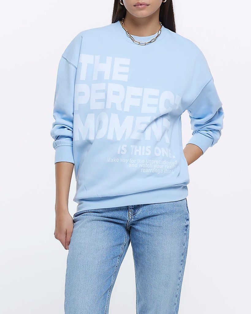 Womens Blue Front Graphic Print Sweatshirt