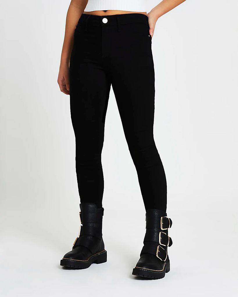 Womens Petite Black Molly Mid Rise Skinny Jeans
