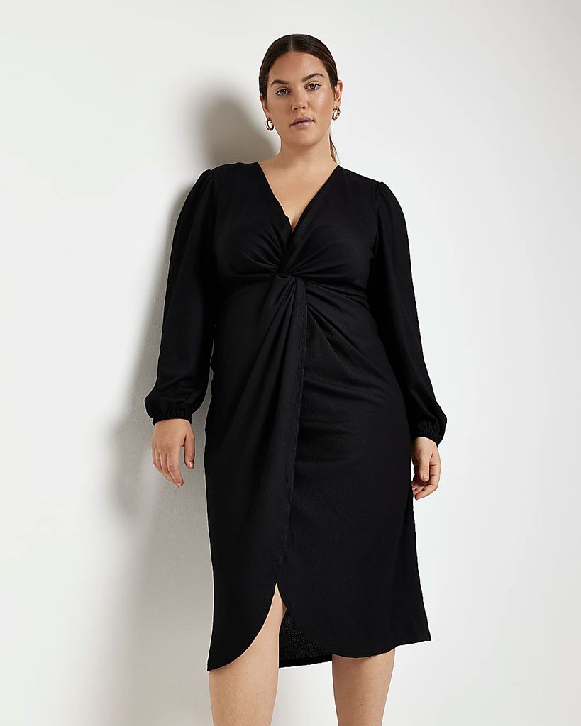 River Island Womens Plus Black Long Sleeve Midi Dress