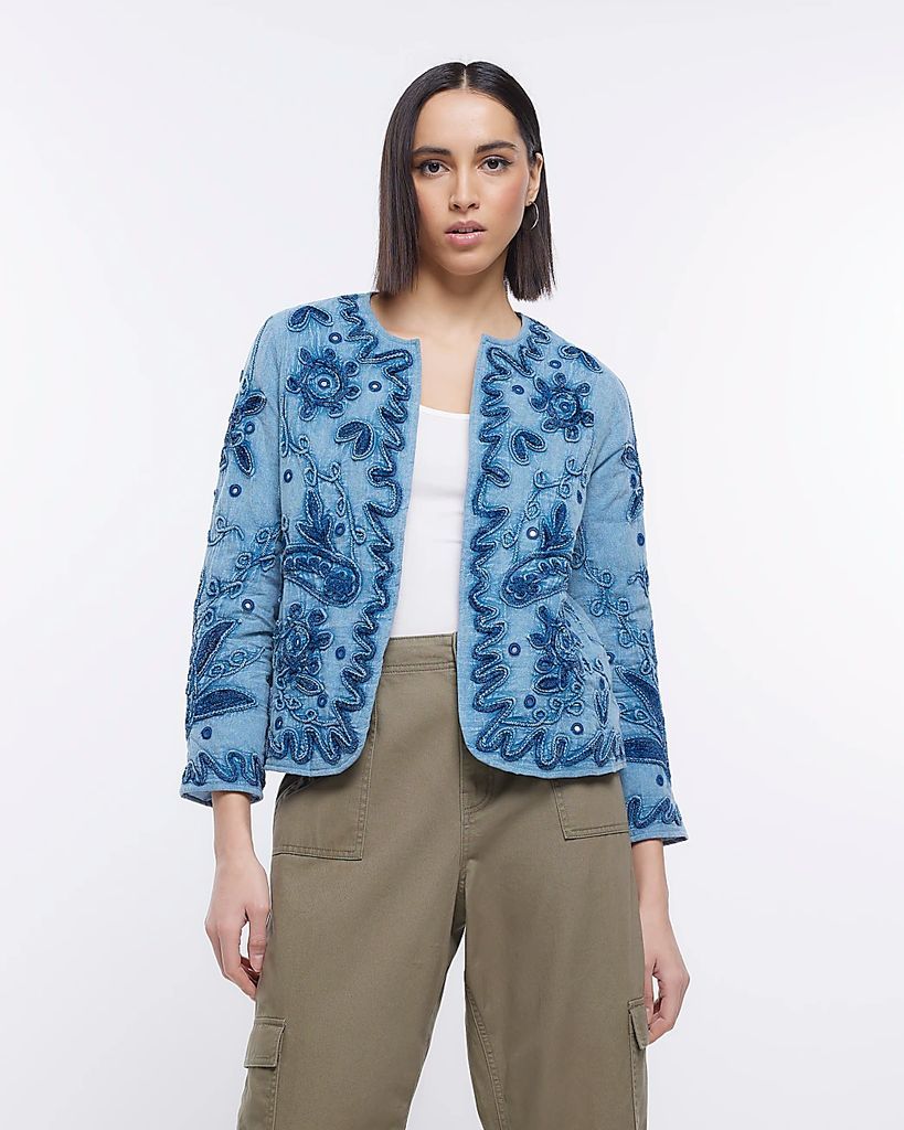 River Island Womens Blue Embroidered Coat