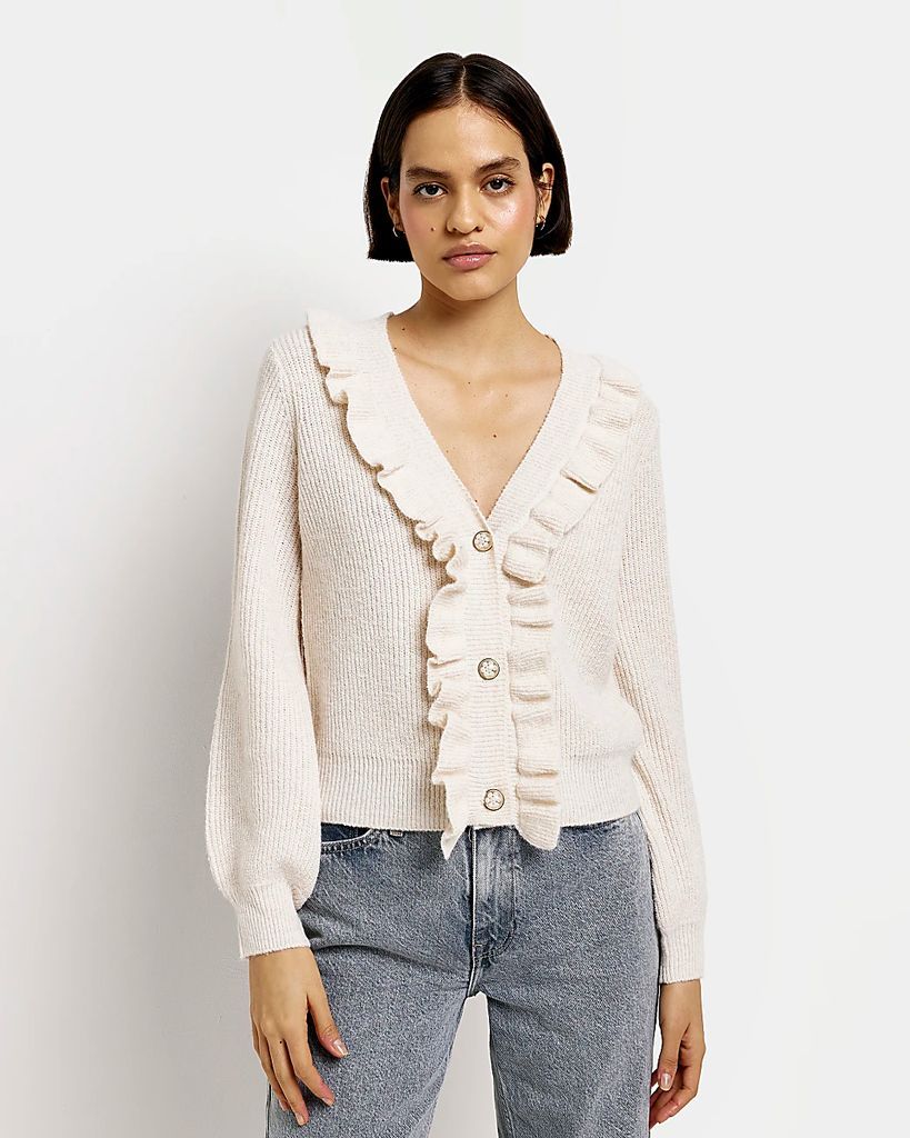 River Island Womens Cream Knitted Frill Cardigan