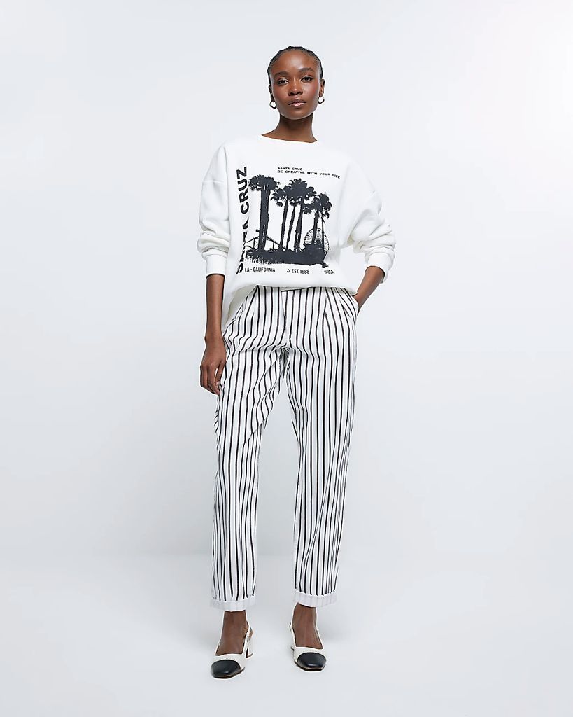 River Island Womens White Striped Tapered Trousers
