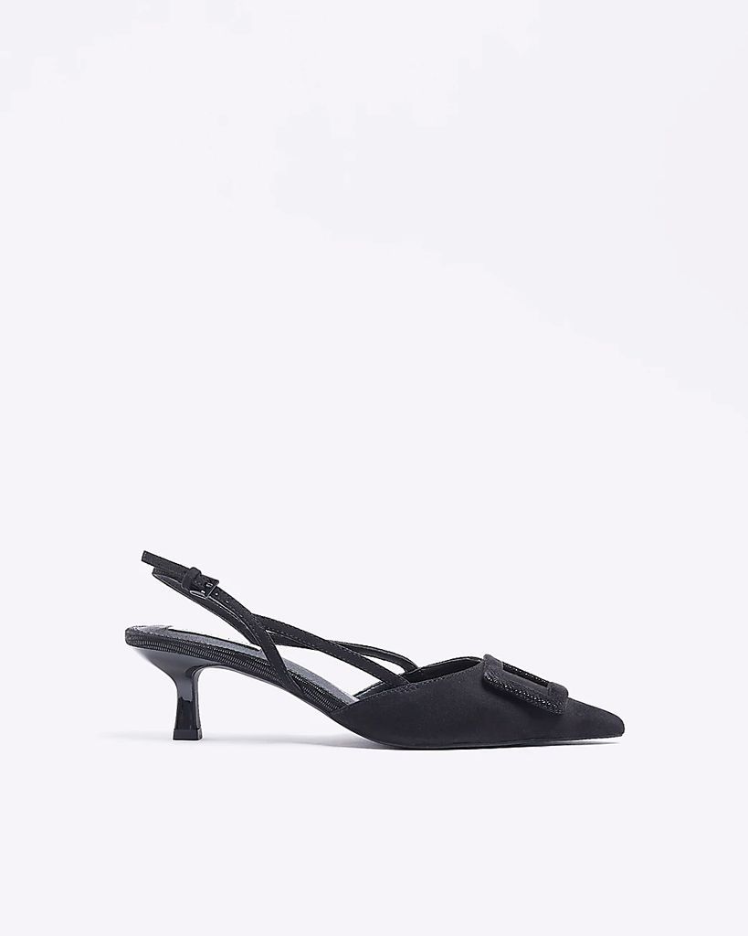 Womens Black Kitten Heeled Court Shoes