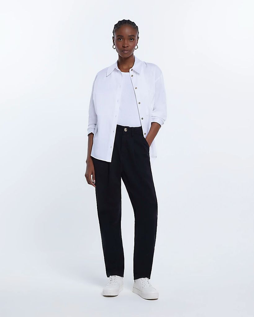 Womens Black Pleated Chino Trousers