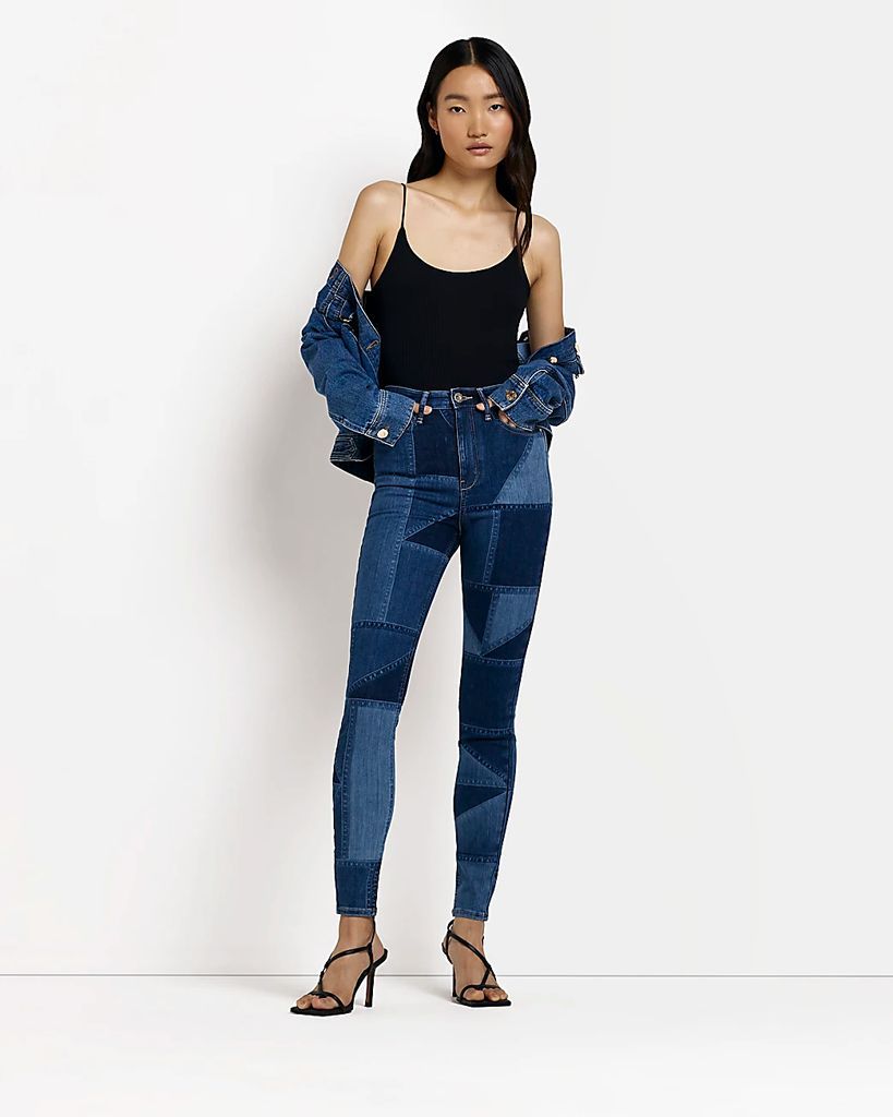 Womens Blue High Waisted Skinny Jeans