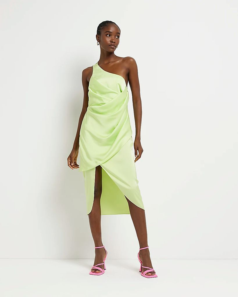 Womens Green Green Satin Wrap Midi Dress