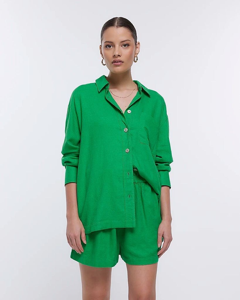 Womens Green Linen Shorts