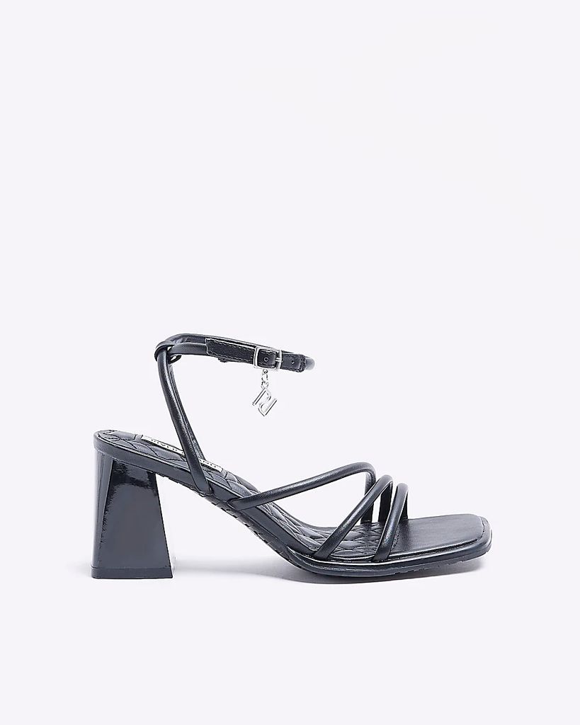 Womens Black Strappy Heeled Sandals