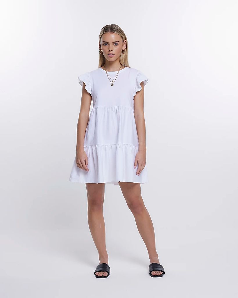 Womens Petite White Tiered Mini Dress